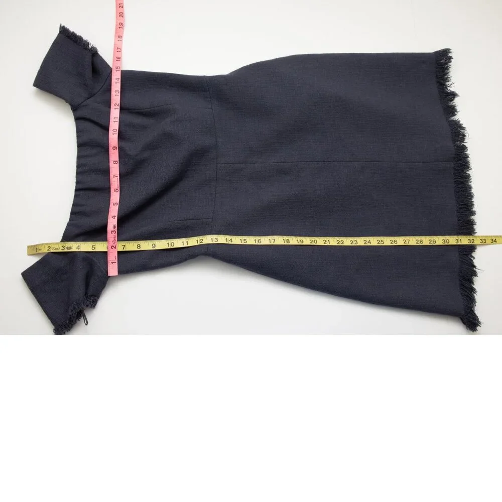 Rebecca Taylor Dress Off The Shoulder Slub Knit Fringe Mini Sheath Blue Size 2 - Picture 6 of 6